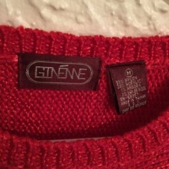 Vintage 80s 90s Ginenne Pullover Sweater Medium Angora Red Suede Crewneck - Picture 7 of 7